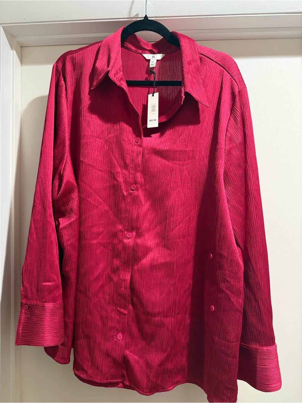 NWT Banana Republic Raspberry Crinkle Asymmetrical Silk Button Down Blouse XXL